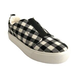 New Isaac Mizrahi Gingham Platform Slip-on Sneakers Canvas Black White 10
